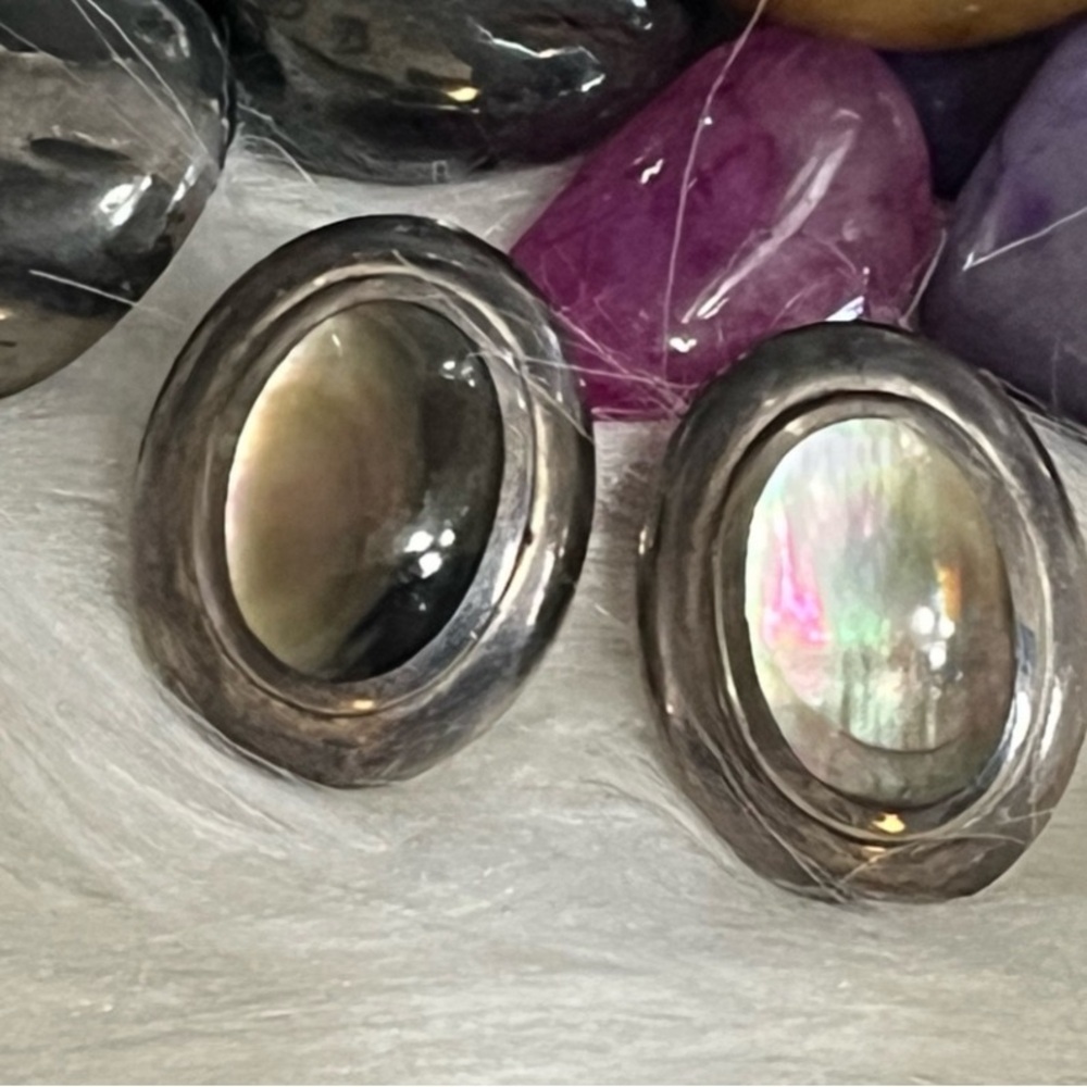 Vintage Sterling Abalone Pierced Earrings